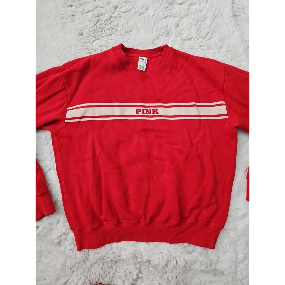 Vtg Style PINK Victoria's Secret Red Crewneck Sweater Sz S Indie Sleaze Y2K - Picture 10 of 12